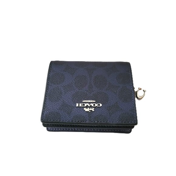 Coach CCL96 Snap Wallet Metallic Signature Small Clutch Blue Navy - Picture 5 of 7